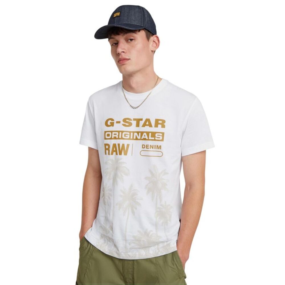 G-Star Mens Palm Tree Regular T-Shirt / White
